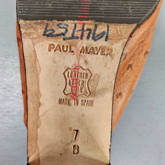 Vintage Paul Mayer Tan Ostrich Leather Low Heel Tassel Mules Size 7 - Picture 7 of 12